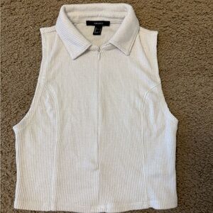 Forever 21 White Sleeveless Collared Top